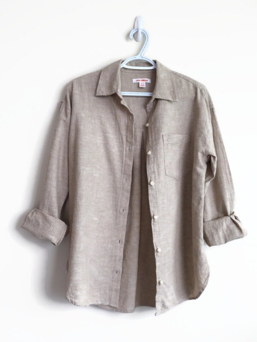 Over-Sized XS - Linen/Cotton - Button-down Shirt - Beige - Joe Fresh